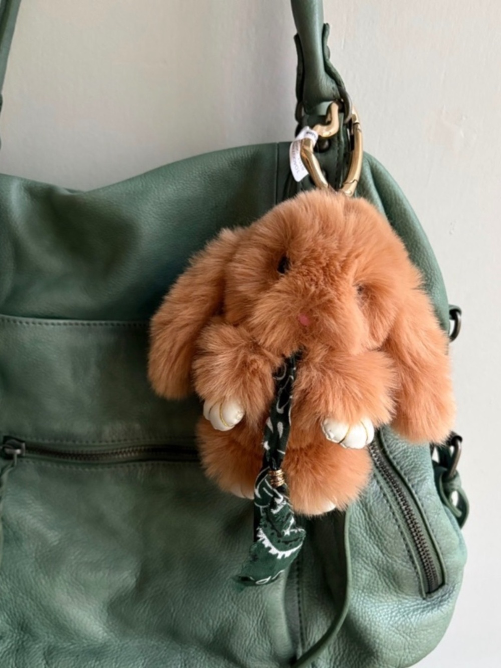 NWT Free People Fluffy Rabbit Bag Charm Oatmeal Tan